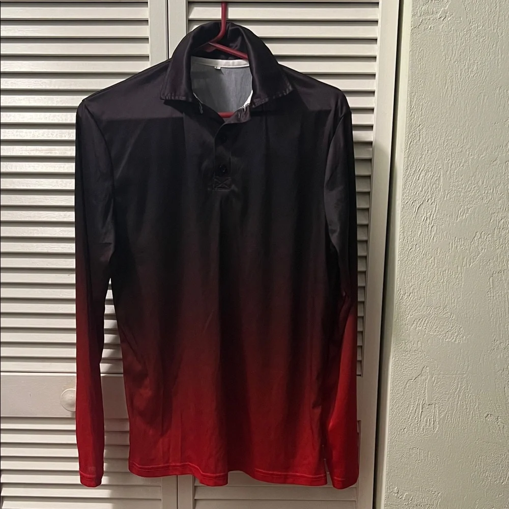 #1476+Red and Black Gradient Long Sleeve Shirt - Picture 1 of 9